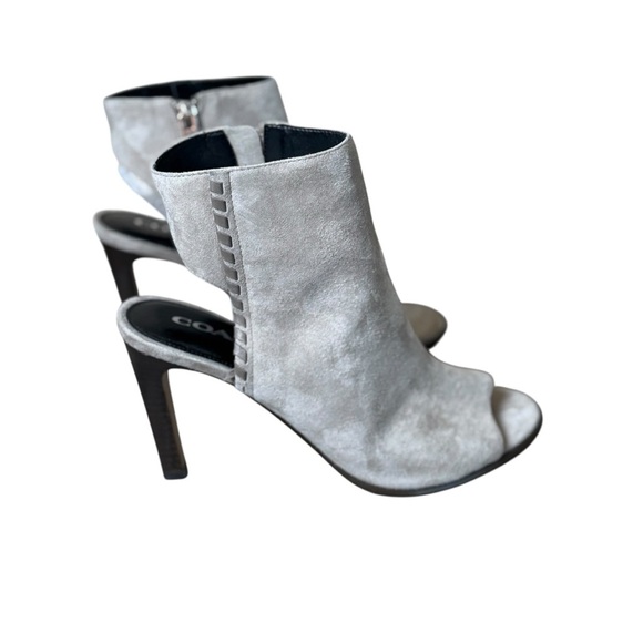 COACH Izzie Open Toe Shooties Gray Suede Booties Pumps 9 Grey Neutral Designer - Picture 5 of 12